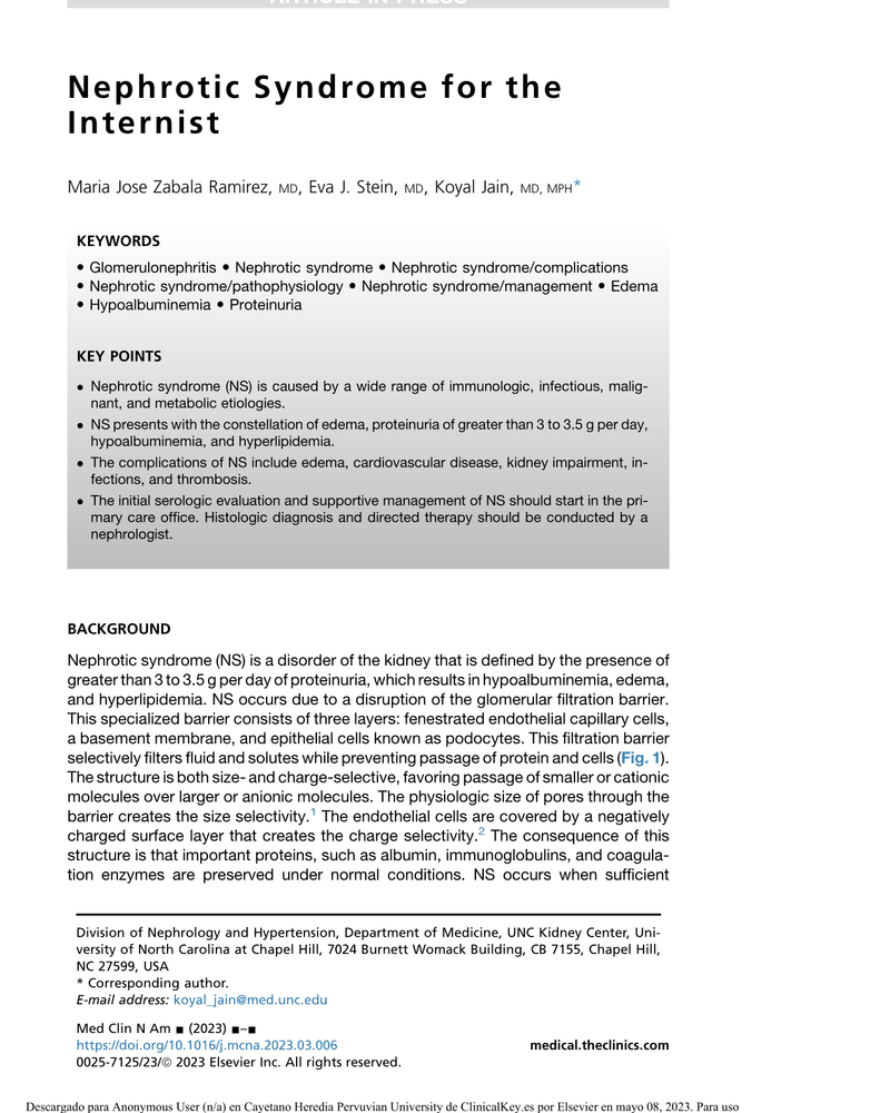 NEPHROTIC SYNDROME FOR THE INTERNIST cover