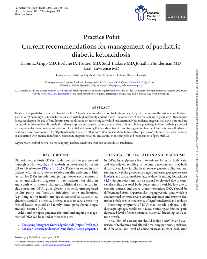 CURRENT RECOMMENDATIONS FOR MANAGEMENT OF PAEDIATRIC DIABETIC KETOACIDOSIS cover