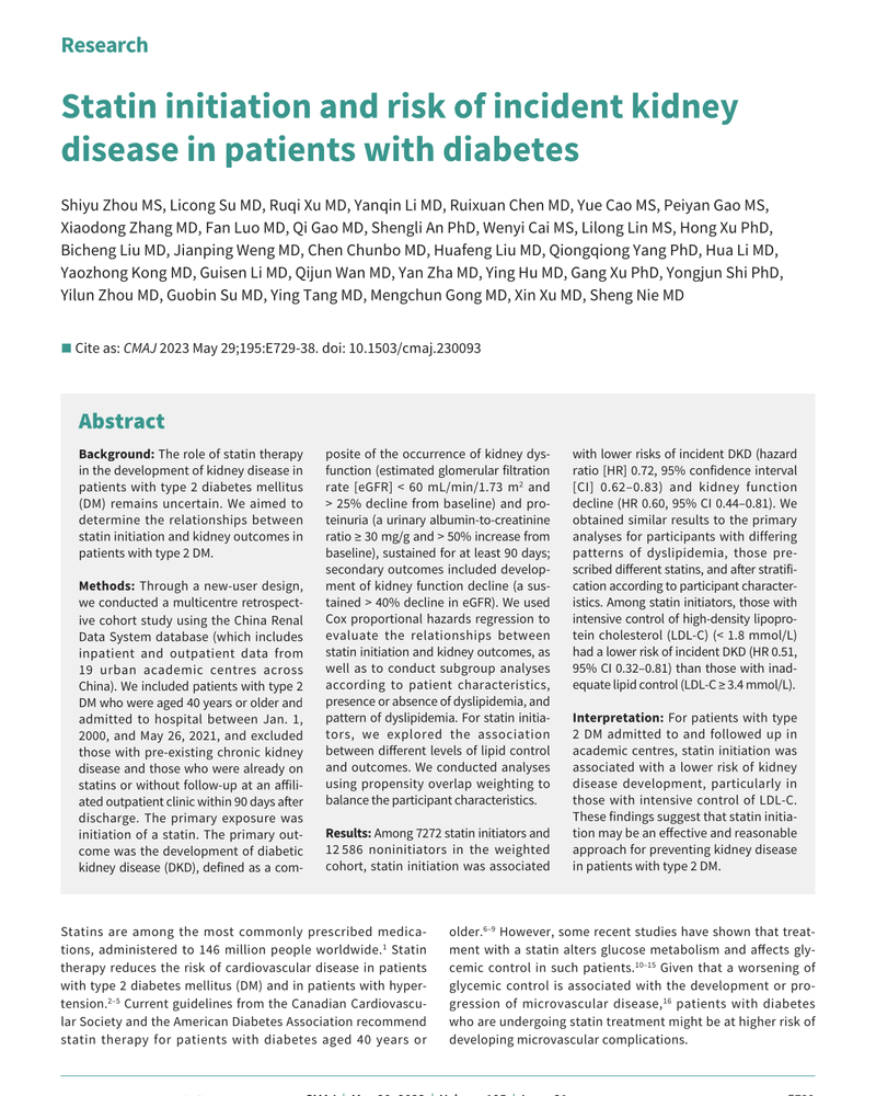 STATIN INITIATION AND RISK OF INCIDENT KIDNEY DISEASE IN PATIENTS WITH DIABETES cover