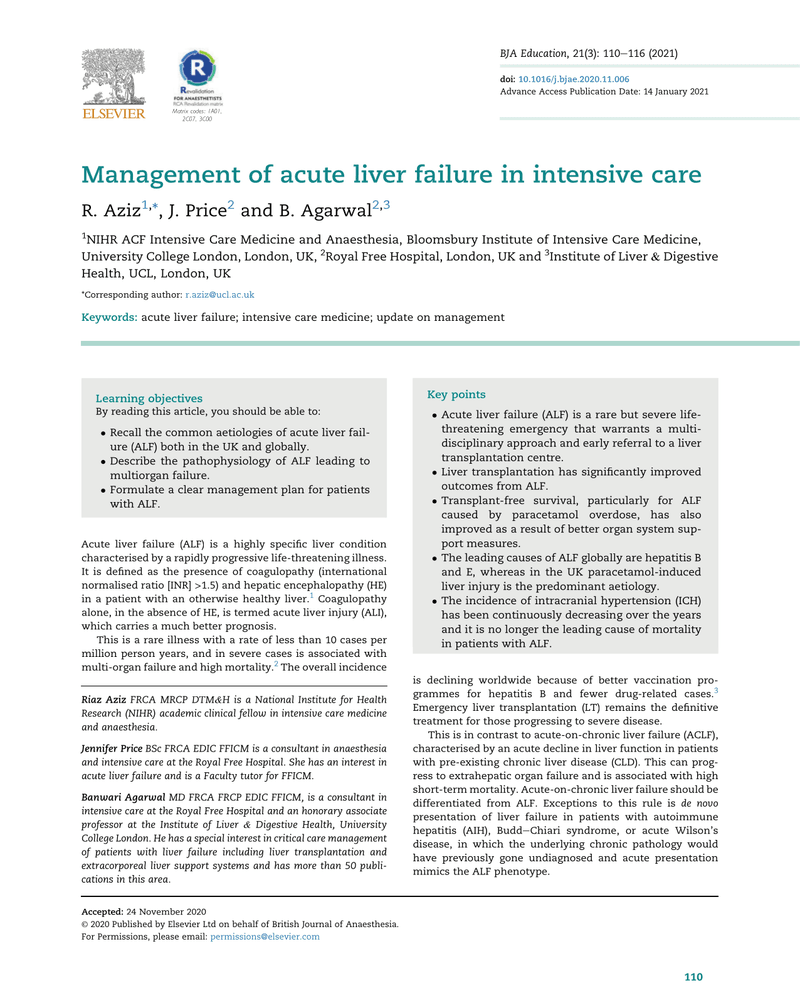 MANAGEMENT OF ACUTE LIVER FAILURE IN INTENSIVE CARE cover