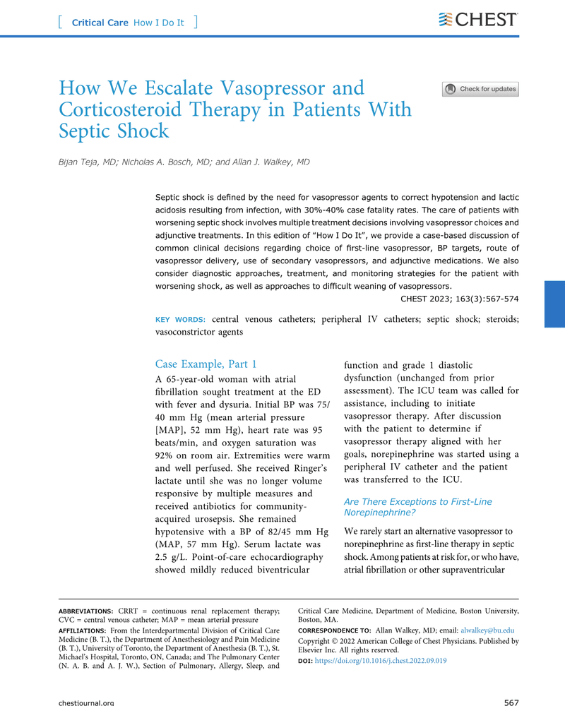 HOW WE ESCALATE VASOPRESSOR AND CORTICOSTEROID THERAPY IN PATIENTS WITH SEPTIC SHOCK cover