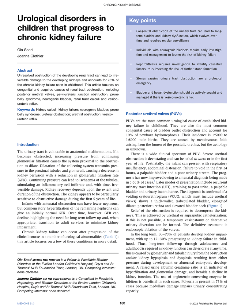 UROLOGICAL DISORDERS IN CHILDREN THAT PROGRESS TO CHRONIC KIDNEY cover