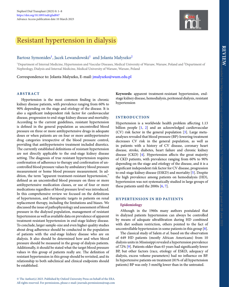 RESISTANT HYPERTENSION IN DIALYSIS cover