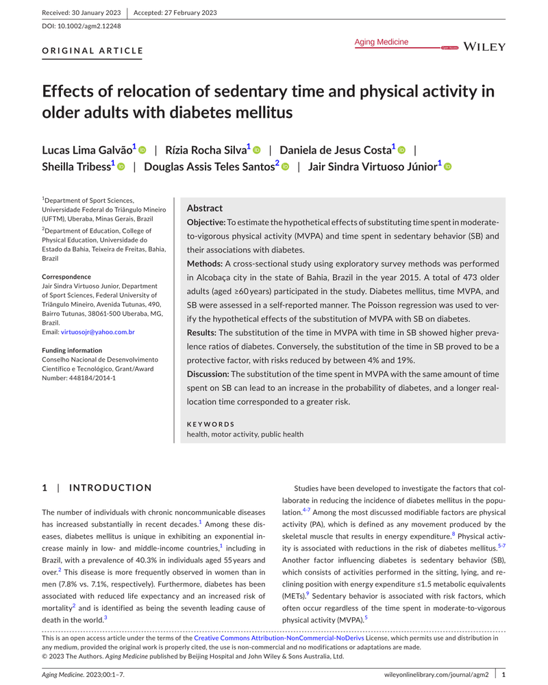 EFFECTS OF RELOCATION OF SEDENTARY TIME AND PHYSICAL ACTIVITY IN OLDER ADULTS WITH DIABETES MELLITUS cover