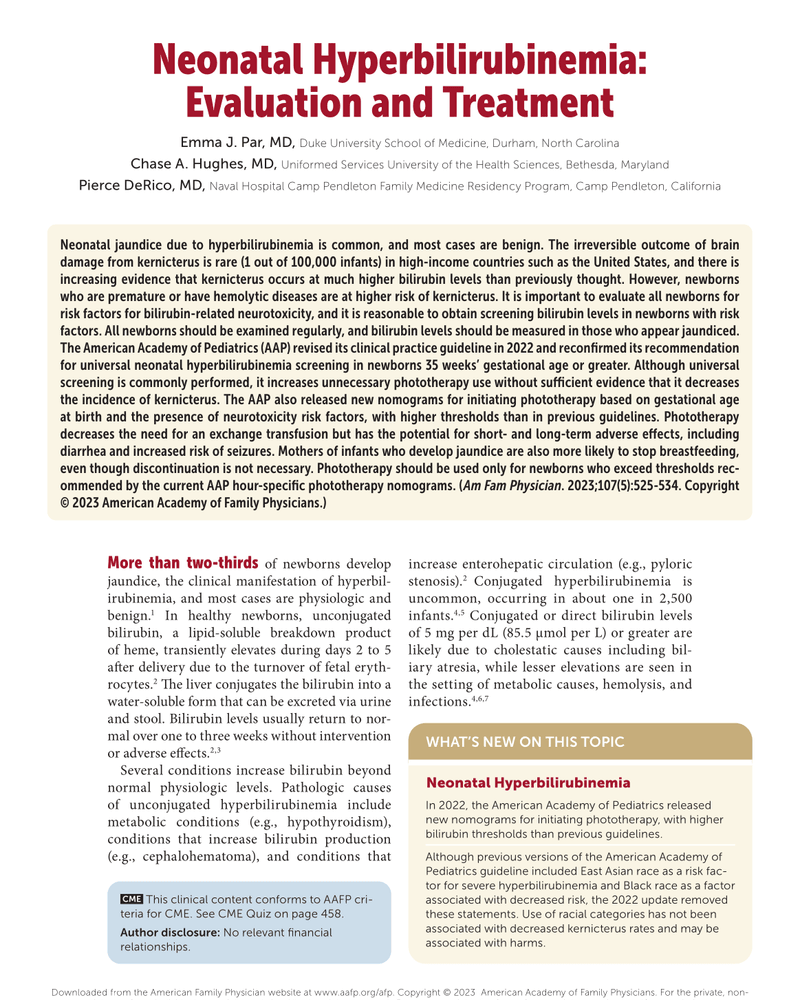 NEONATAL HYPERBILIRUBINEMIA: EVALUATION AND TREATMENT cover