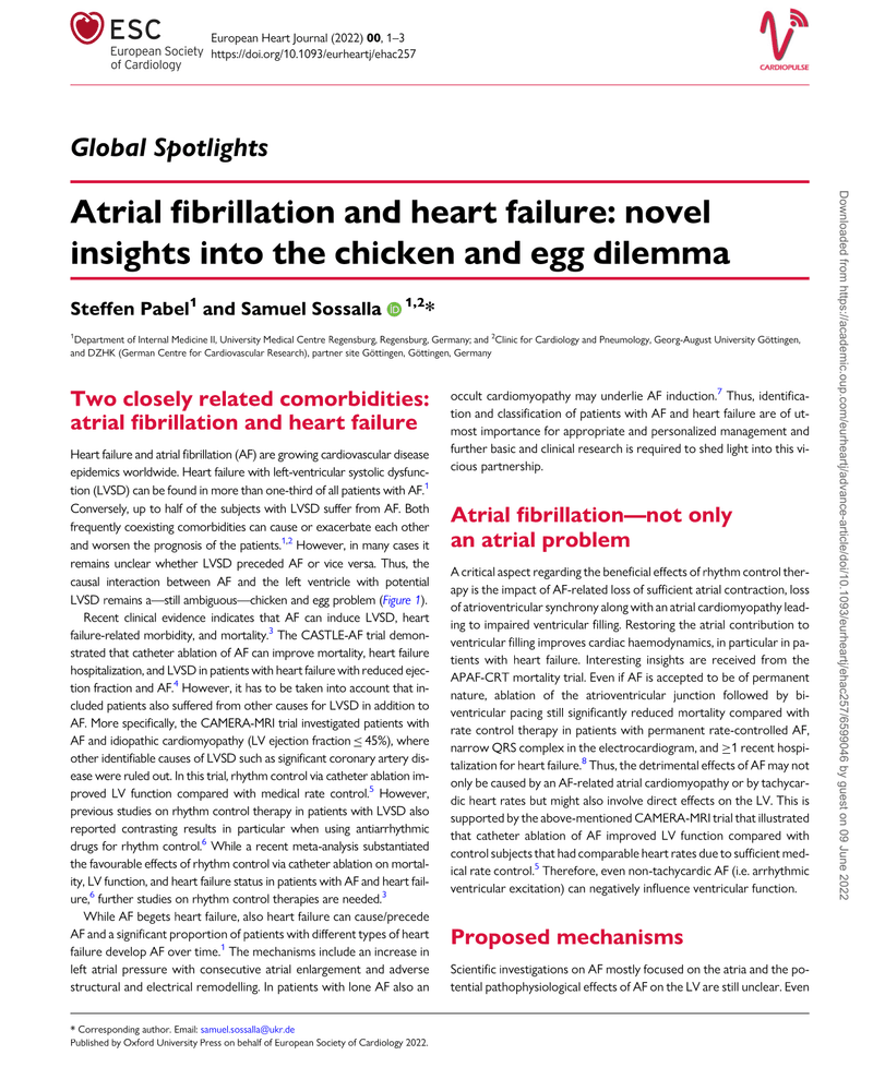 ATRIAL FIBRILLATION AND HEART FAILURE: NOVEL INSIGHTS INTO THE CHICKEN AND EGG DILEMMA cover