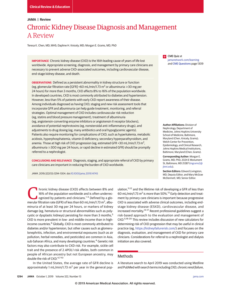 CHRONIC KIDNEY DISEASE DIAGNOSIS AND MANAGEMENT cover