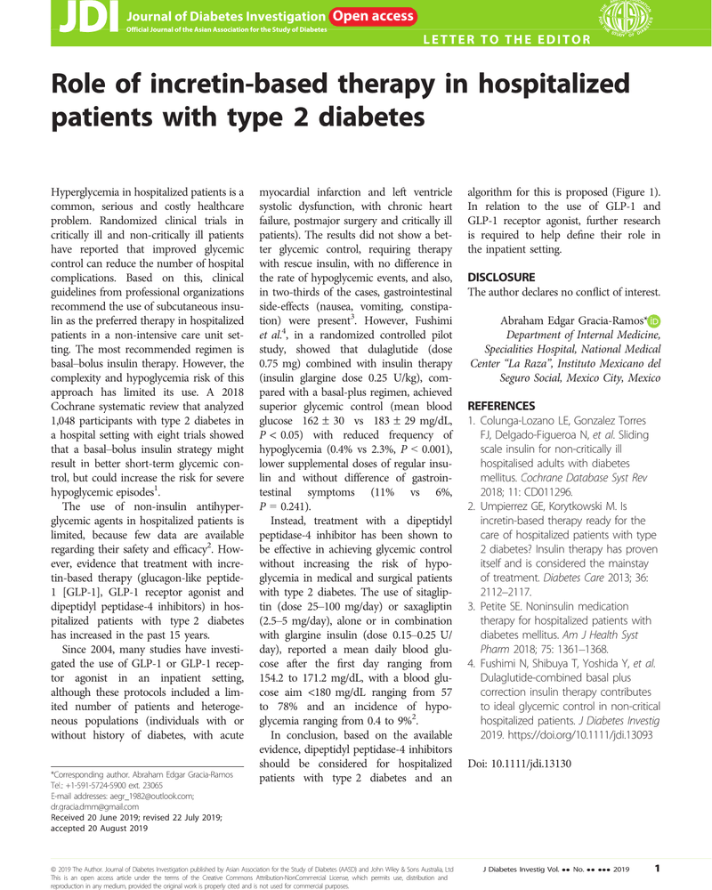 ROLE OF INCRETIN-BASED THERAPY IN HOSPITALIZED PATIENTS WITH TYPE 2 DIABETES cover
