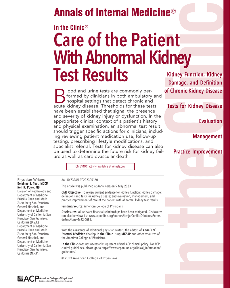 CARE OF THE PATIENT WITH ABNORMAL KIDNEY TEST RESULTS cover