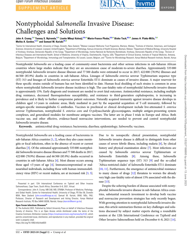 NONTYPHOIDAL SALMONELLA INVASIVE DISEASE: CHALLENGES AND SOLUTIONS cover