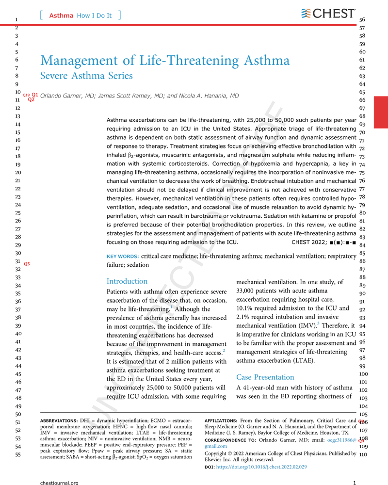MANAGEMENT OF LIFE-THREATENING ASTHMA SEVERE ASTHMA SERIES cover