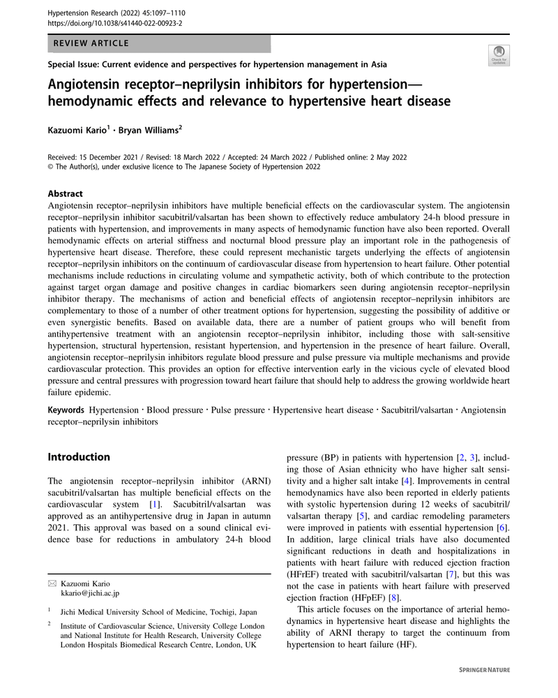 ANGIOTENSIN RECEPTOR – NEPRILYSIN INHIBITORS FOR HYPERTENSION — HEMODYNAMIC EFFECTS AND RELEVANCE TO HYPERTENSIVE HEART DISEASE cover