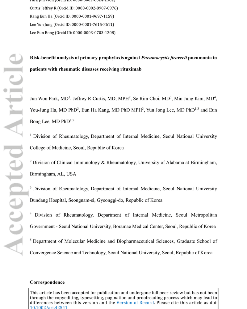 RISK-BENEFIT ANALYSIS OF PRIMARY PROPHYLAXIS AGAINST PNEUMOCYSTIS JIROVECII PNEUMONIA IN PATIENTS WITH RHEUMATIC DISEASES RECEIVING RITUXIMAB cover