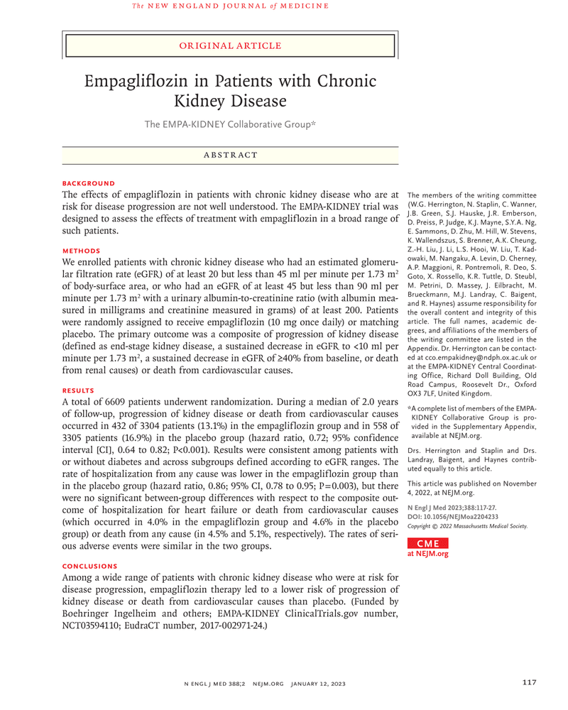 EMPAGLIFLOZIN IN PATIENTS WITH CHRONIC KIDNEY DISEASE cover