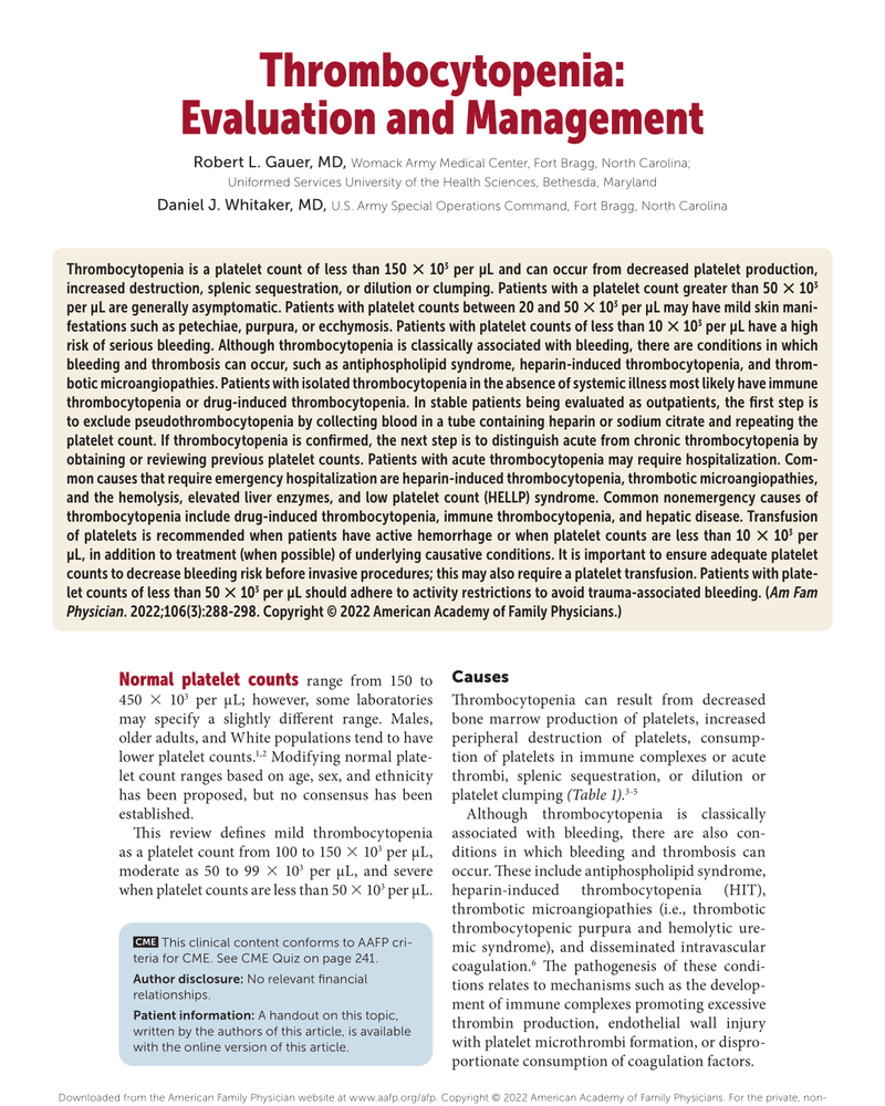 EXCLUDING PSEUDOTHROMBOCYTOPENIA cover