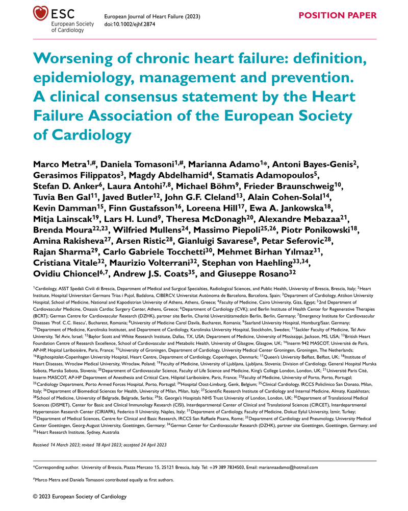 WORSENING OF CHRONIC HEART FAILURE: DEFINITION, EPIDEMIOLOGY, MANAGEMENT AND PREVENTION cover