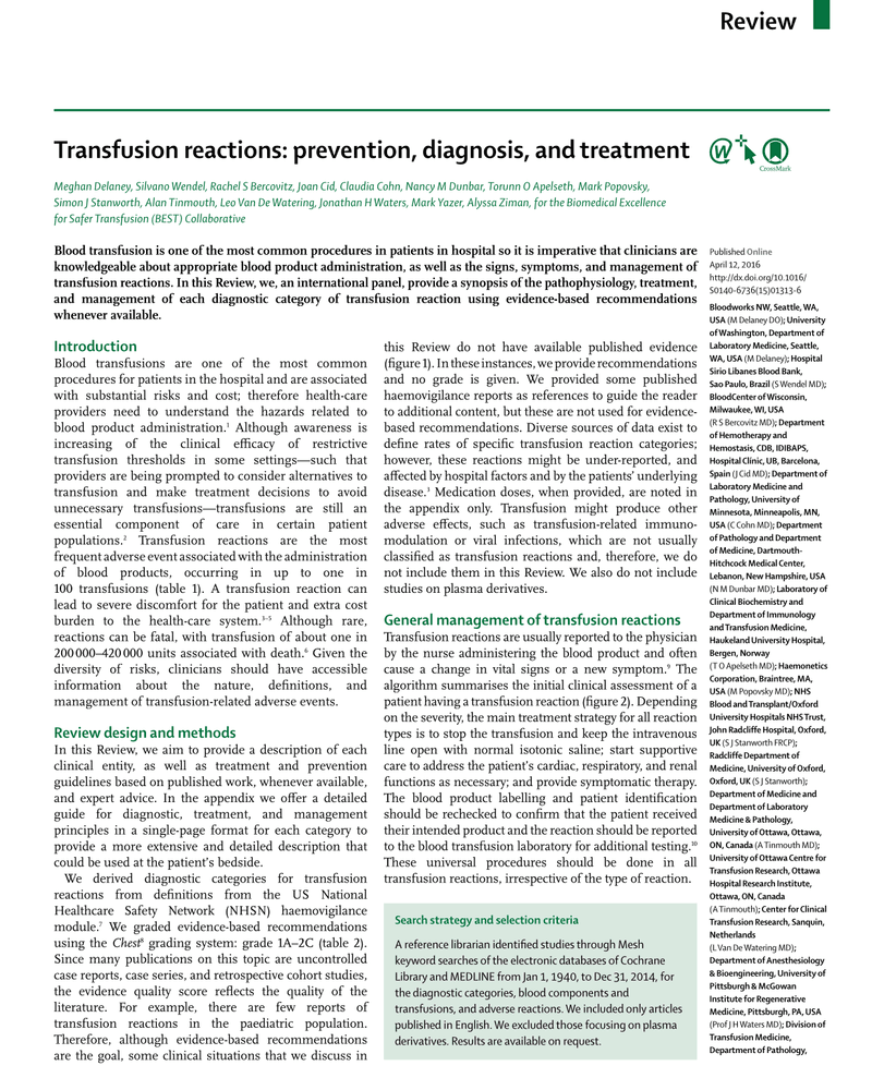 TRANSFUSION REACTIONS: PREVENTION, DIAGNOSIS, AND TREATMENT cover