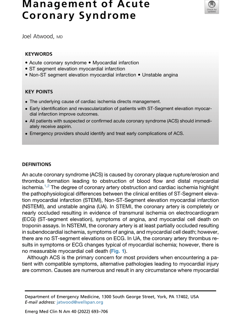 MANAGEMENT OF ACUTE CORONARY SYNDROME cover