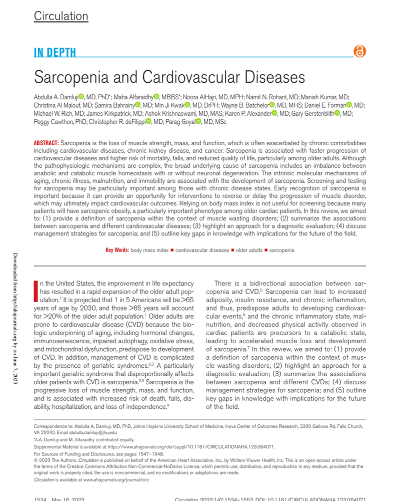 SARCOPENIA AND CARDIOVASCULAR DISEASES cover