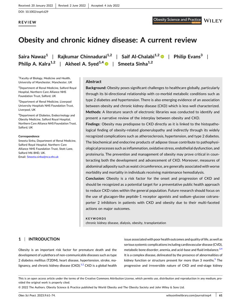 OBESITY AND CHRONIC KIDNEY DISEASE: A CURRENT REVIEW cover
