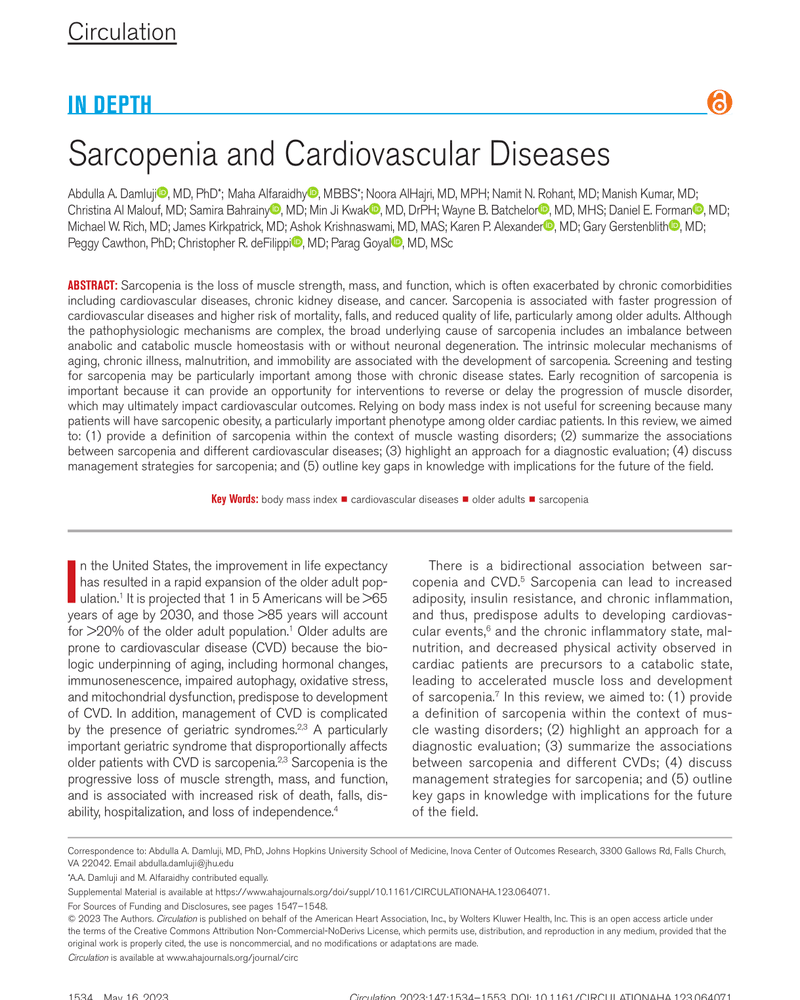 SARCOPENIA AND CARDIOVASCULAR DISEASES cover