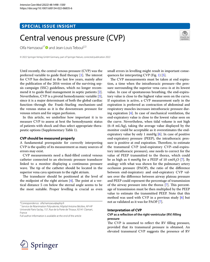 CENTRAL VENOUS PRESSURE (CVP) cover