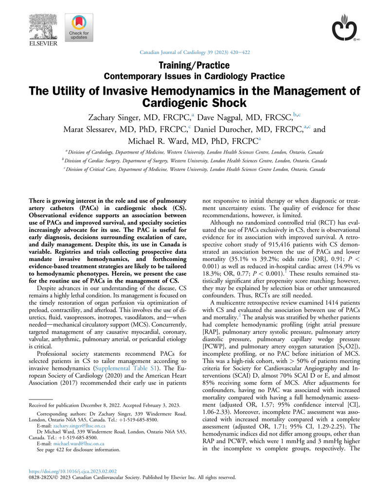 THE UTILITY OF INVASIVE HEMODYNAMICS IN THE MANAGEMENT OF CARDIOGENIC SHOCK cover
