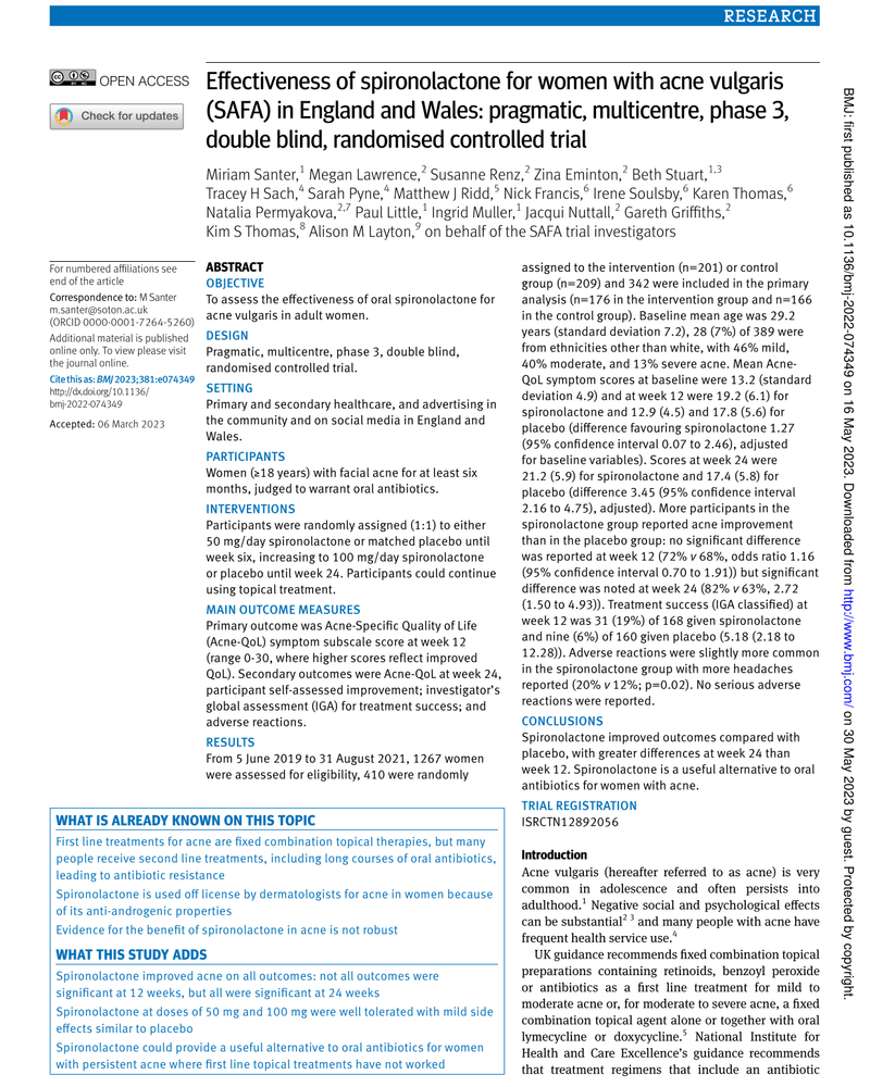 EFFECTIVENESS OF SPIRONOLACTONE FOR WOMEN WITH ACNE VULGARIS cover