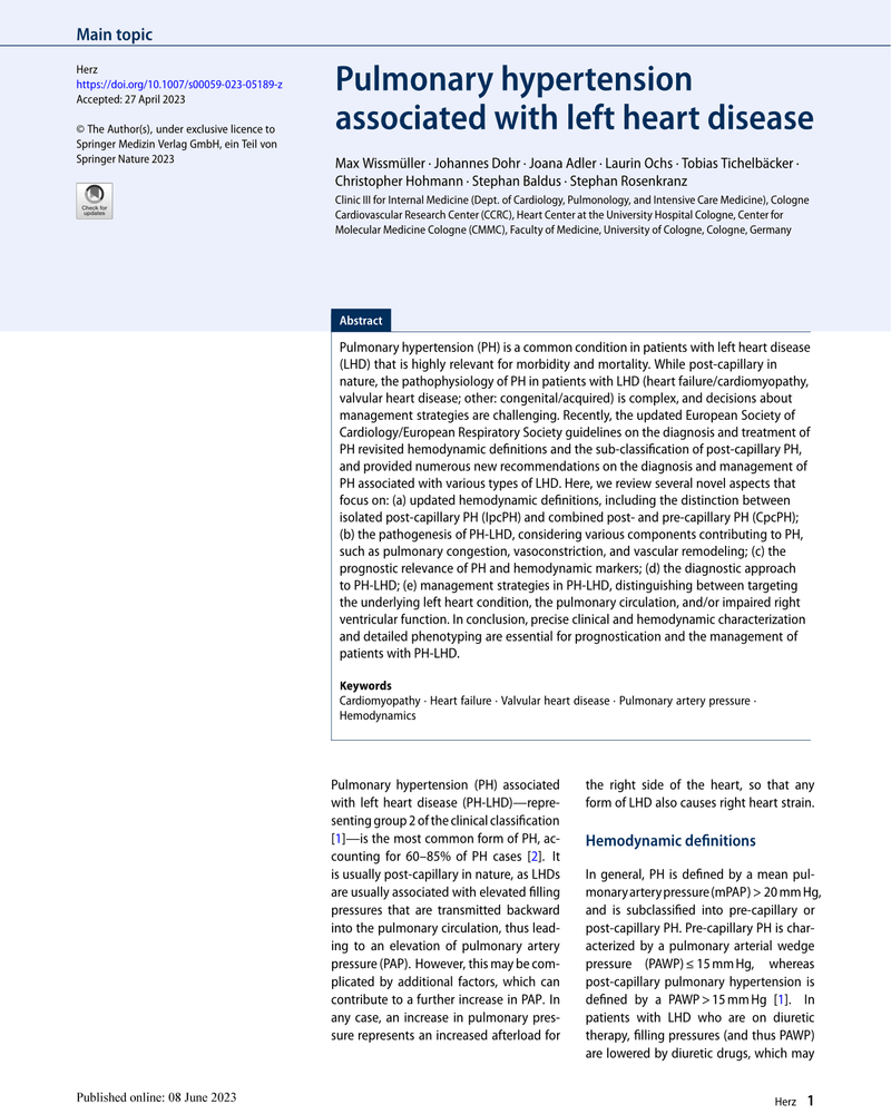 PULMONARY HYPERTENSION ASSOCIATED WITH LEFT HEART DISEASE cover