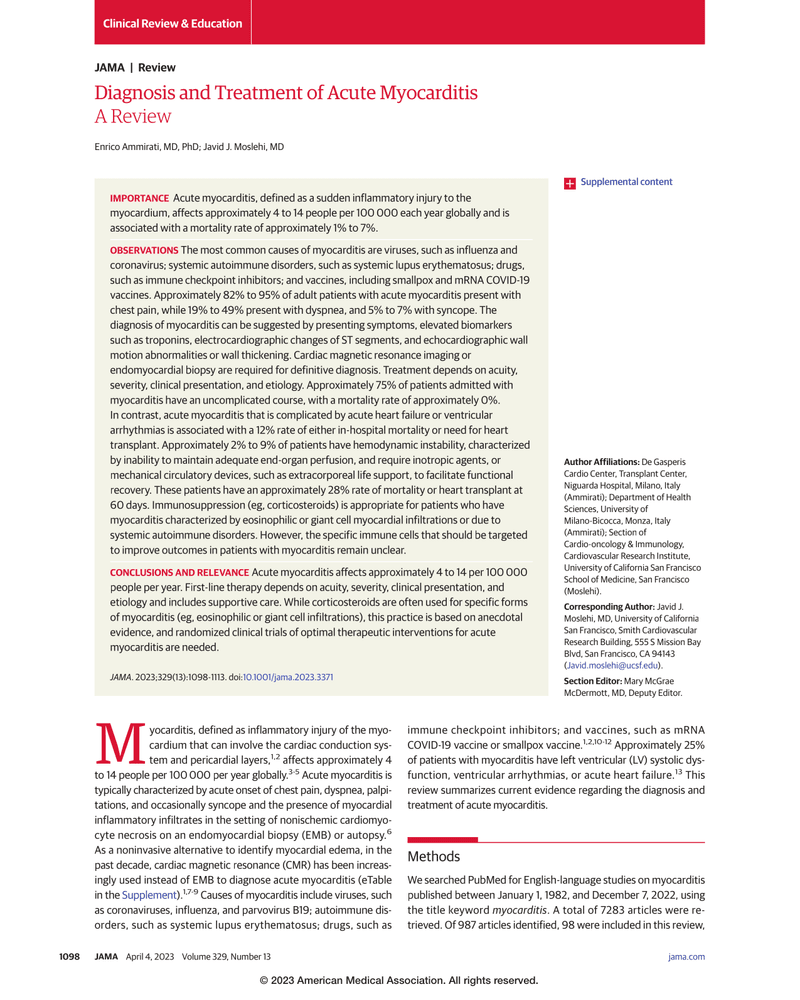 DIAGNOSIS AND TREATMENT OF ACUTE MYOCARDITIS cover