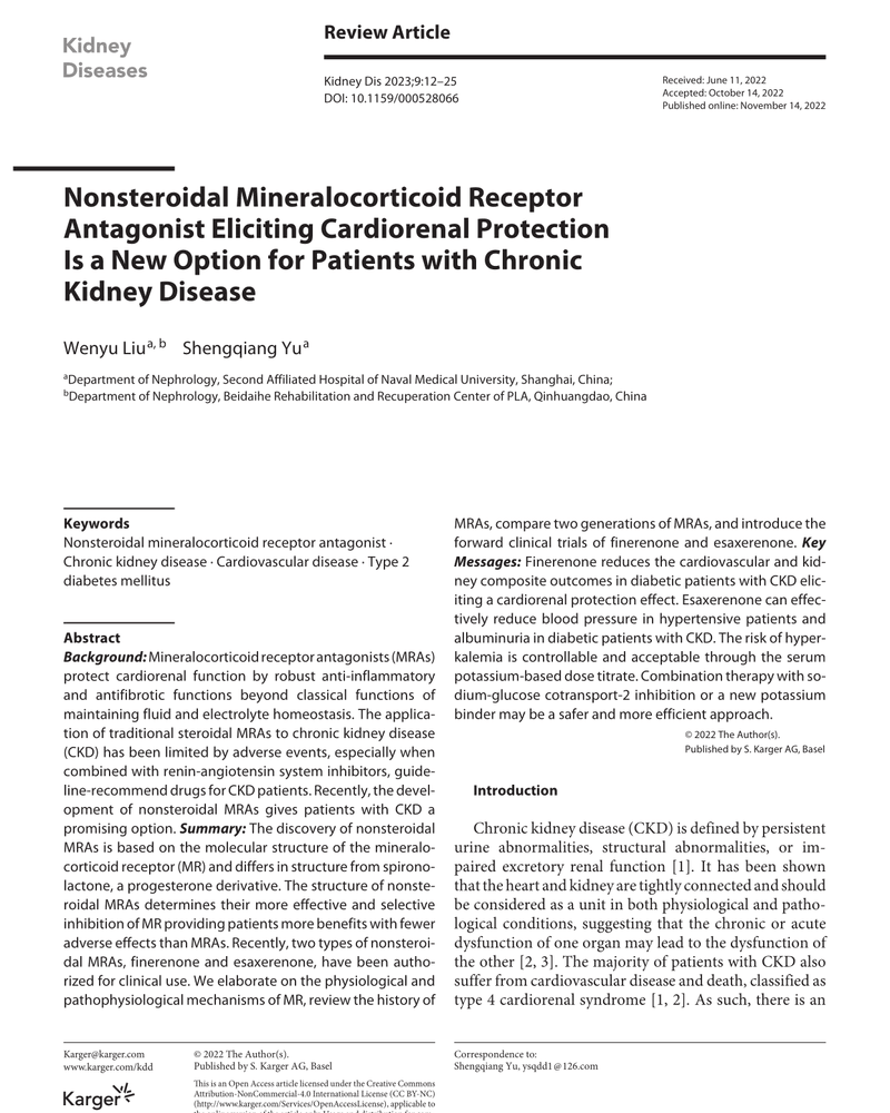 NONSTEROIDAL MINERALOCORTICOID RECEPTOR ANTAGONIST ELICITING CARDIORENAL PROTECTION IS A NEW OPTION FOR PATIENTS WITH CHRONIC KIDNEY DISEASE cover