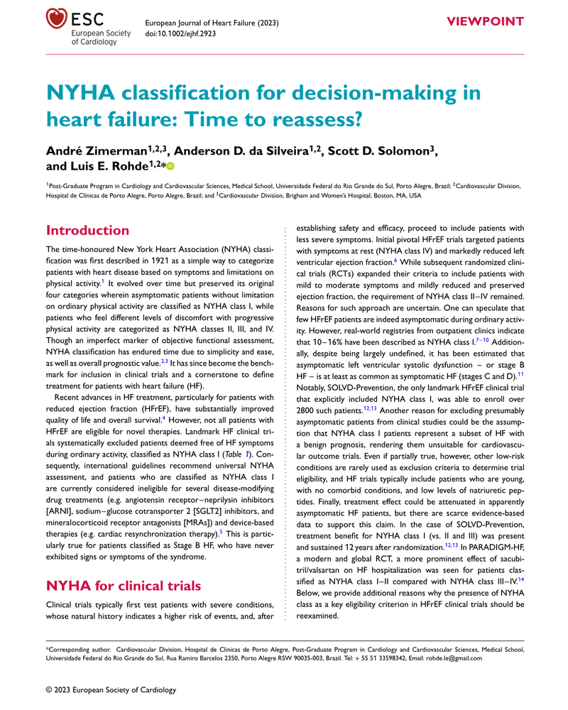NYHA CLASSIFICATION FOR DECISION-MAKING IN HEART FAILURE: TIME TO REASSESS? cover