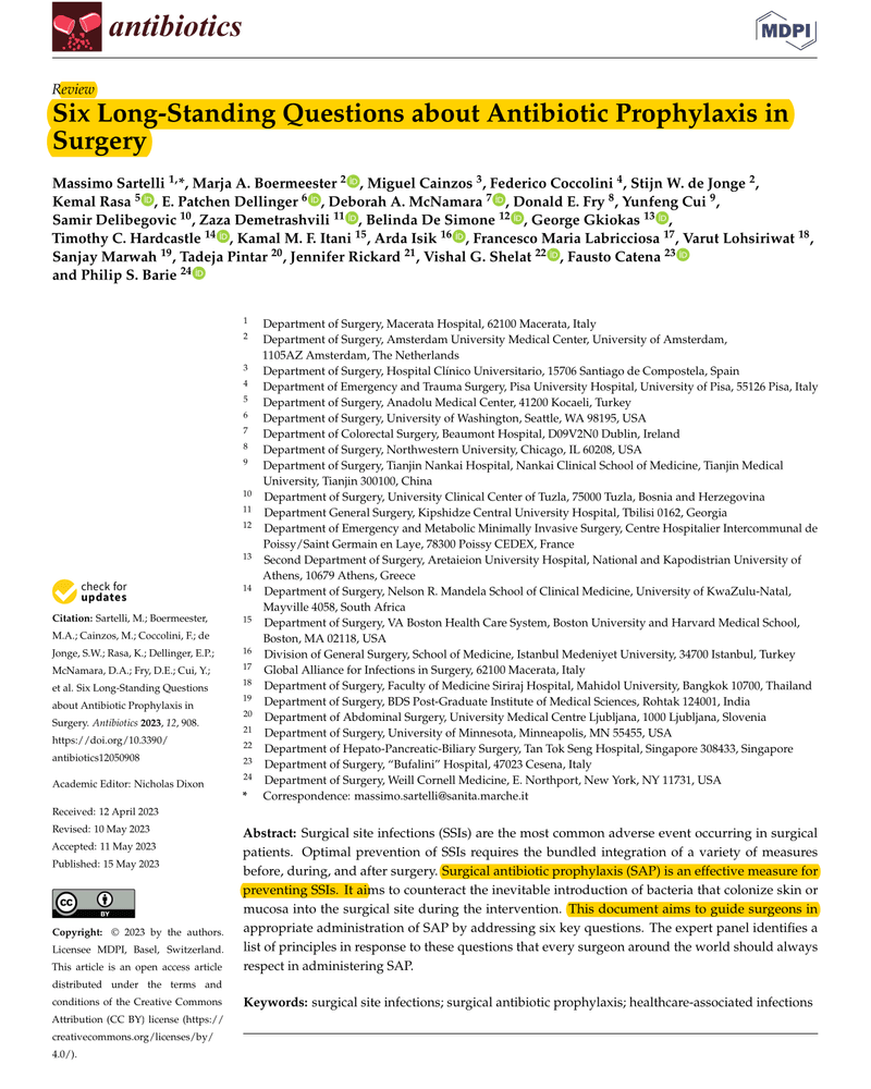 SIX LONG-STANDING QUESTIONS ABOUT ANTIBIOTIC PROPHYLAXIS IN SURGERY cover