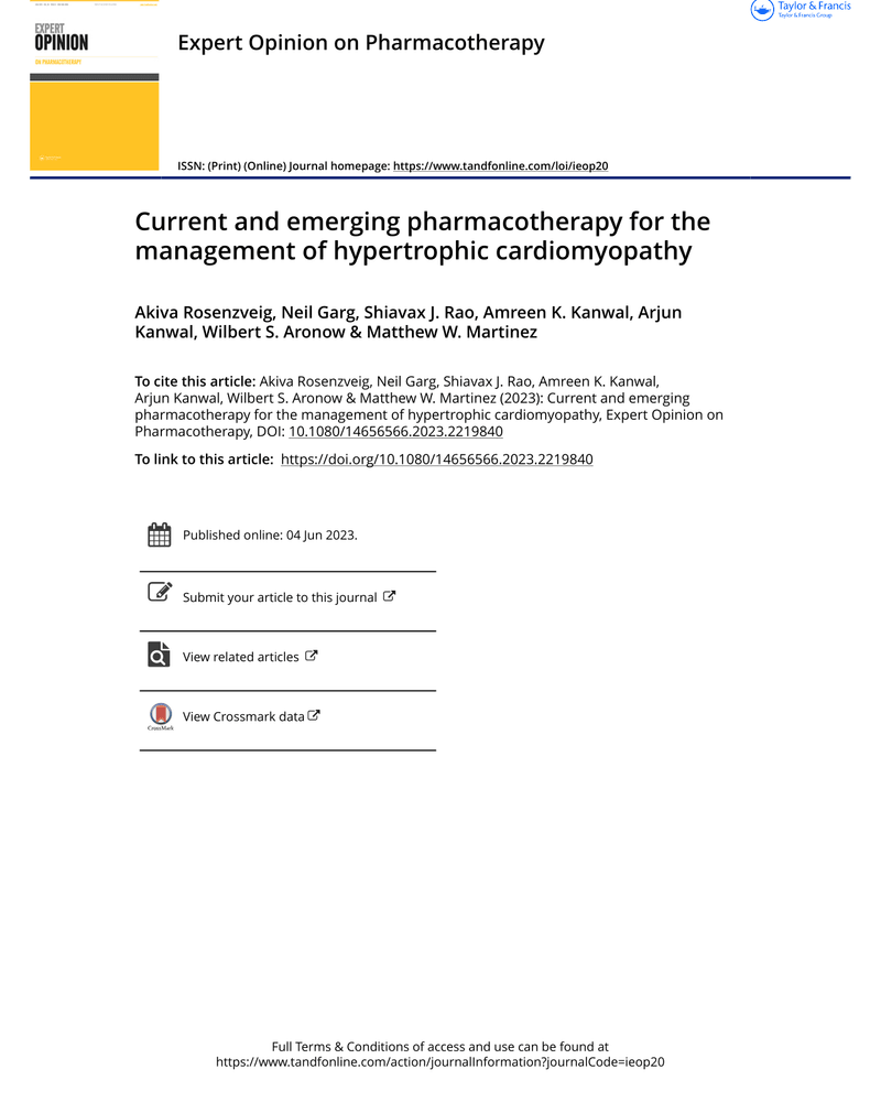 CURRENT AND EMERGING PHARMACOTHERAPY FOR THE MANAGEMENT OF HYPERTROPHIC CARDIOMYOPATHY cover