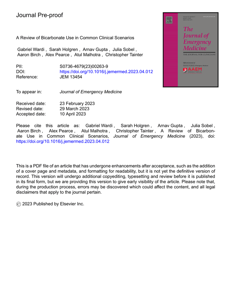 A Review of Bicarbonate Use in Common Clinical Scenarios cover