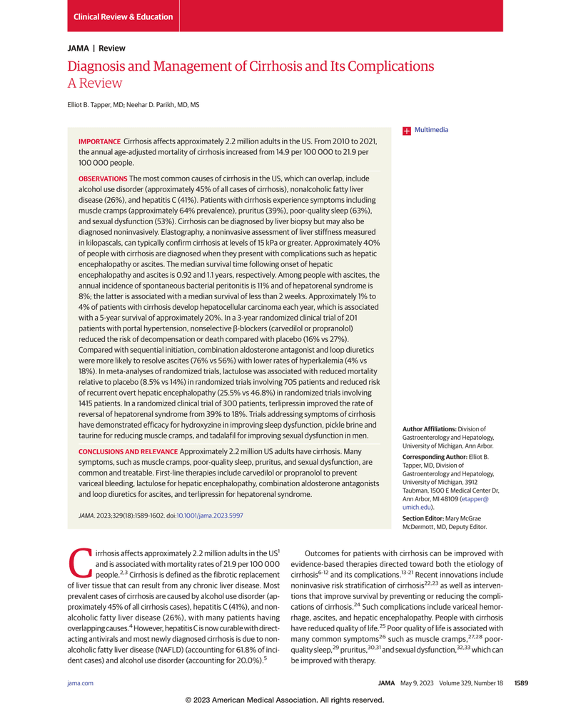 DIAGNOSIS AND MANAGEMENT OF CIRRHOSIS AND ITS COMPLICATIONS cover