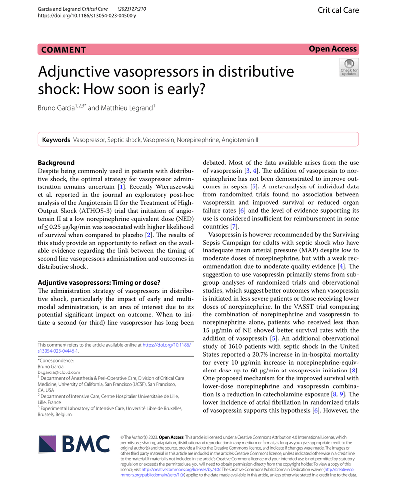 ADJUNCTIVE VASOPRESSORS IN DISTRIBUTIVE SHOCK: HOW SOON IS EARLY? cover