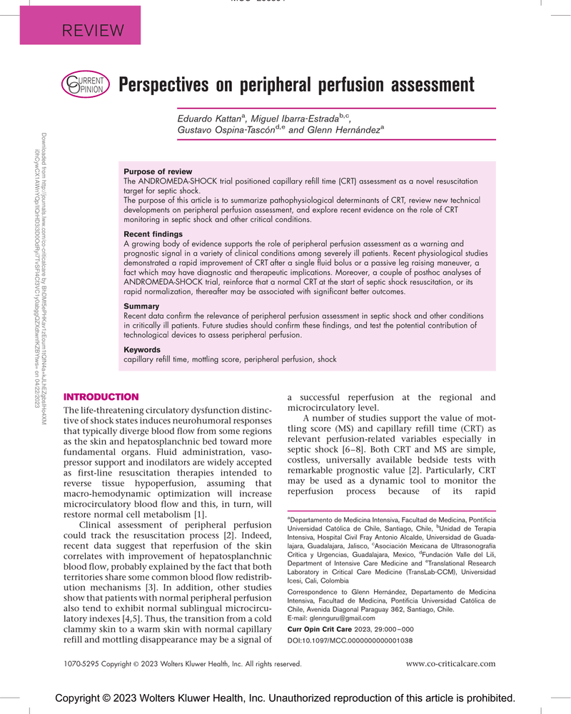 PERSPECTIVES ON PERIPHERAL PERFUSION ASSESSMENT cover