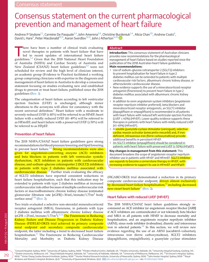 CONSENSUS STATEMENT ON THE CURRENT PHARMACOLOGICAL PREVENTION AND MANAGEMENT OF HEART FAILURE cover