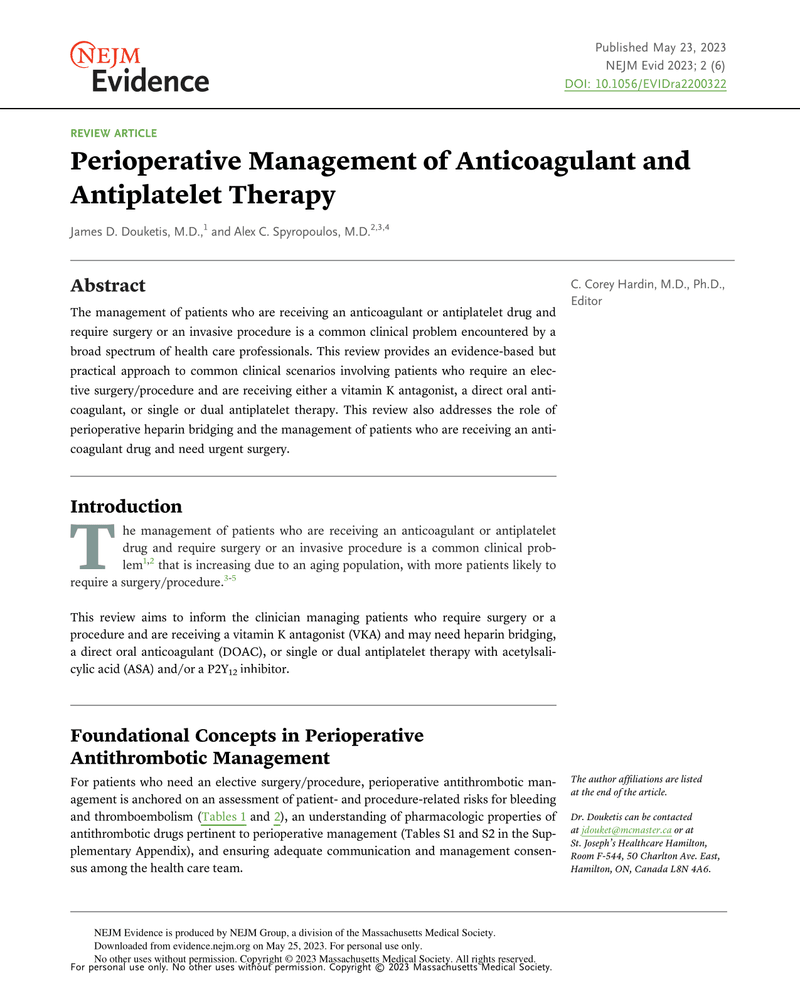 Perioperative Management of Anticoagulant and Antiplatelet Therapy cover