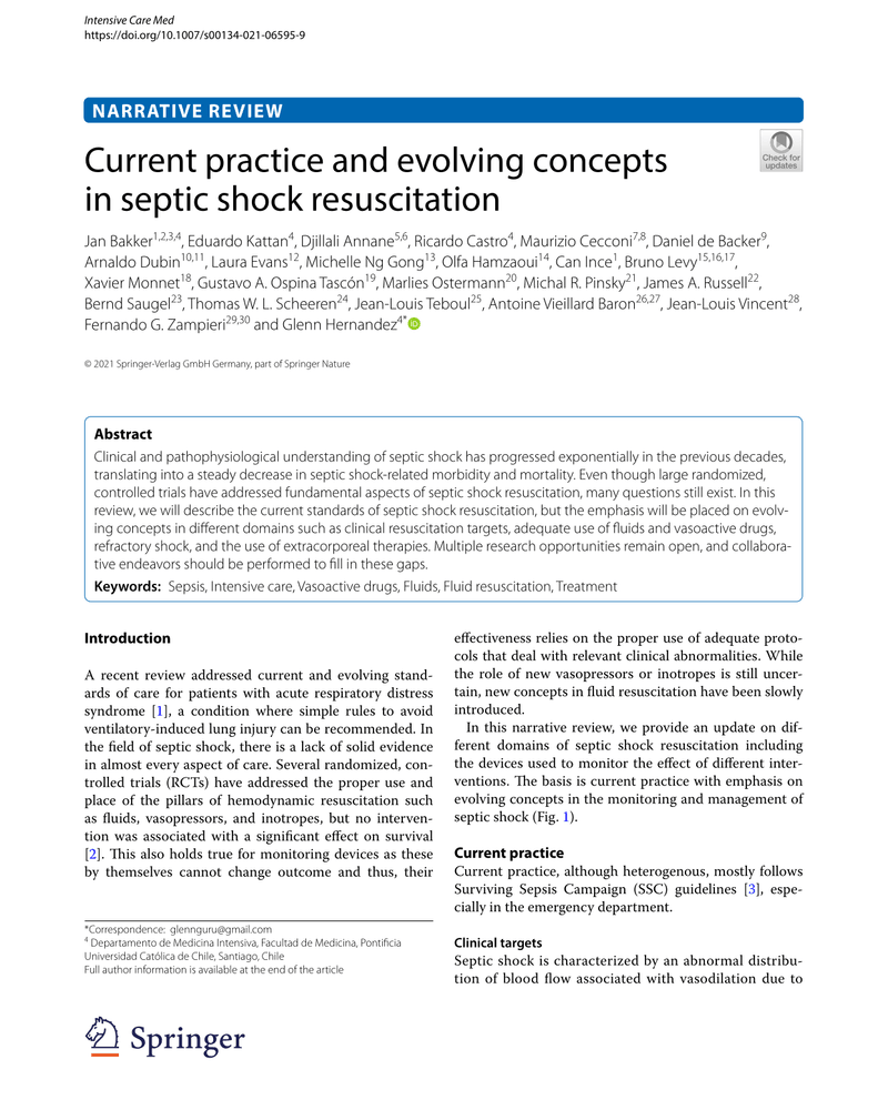 CURRENT PRACTICE AND EVOLVING CONCEPTS IN SEPTIC SHOCK RESUSCITATION cover