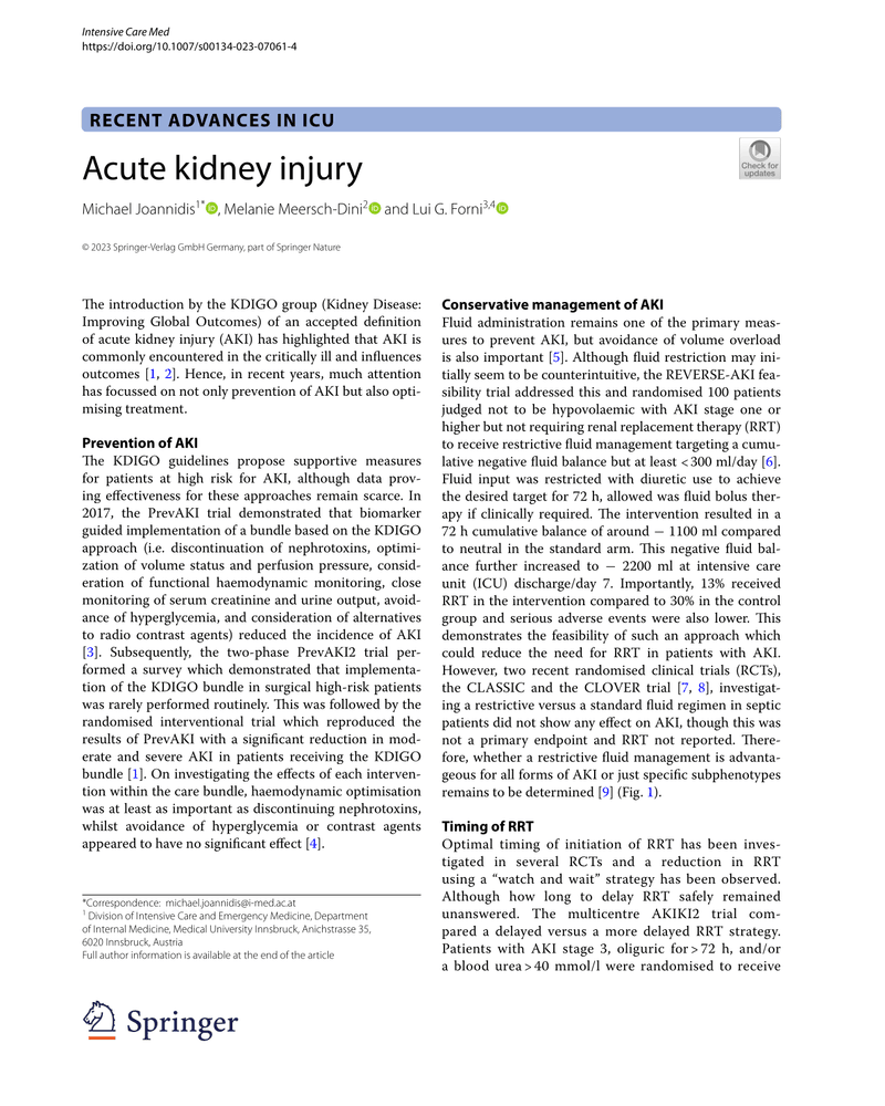RECENT ADVANCES IN ICU: Acute kidney injury cover