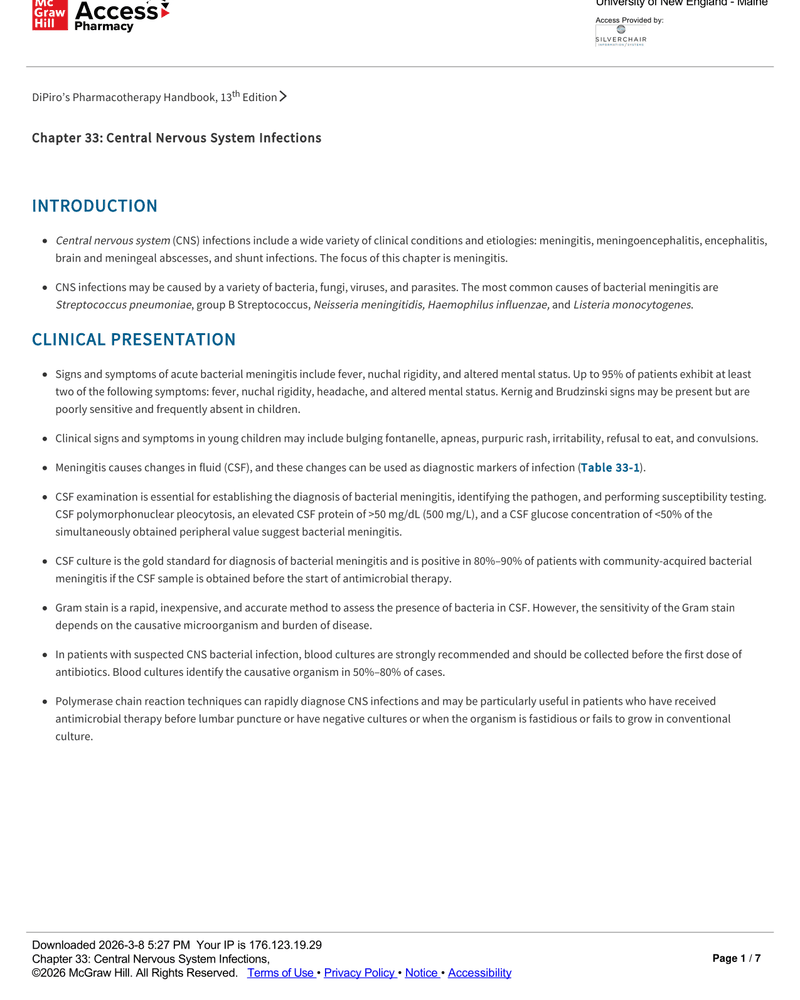 CENTRAL NERVOUS SYSTEM INFECTIONS cover