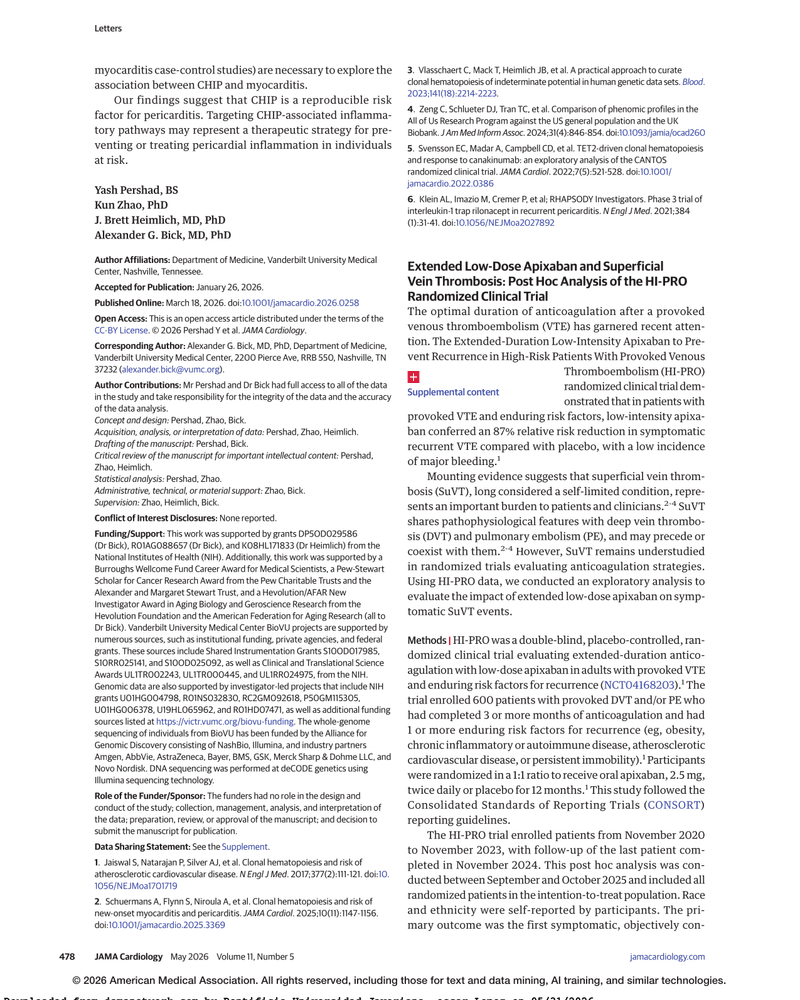 EXTENDED LOW-DOSE APIXABAN AND SUPERFICIAL VEIN THROMBOSIS cover