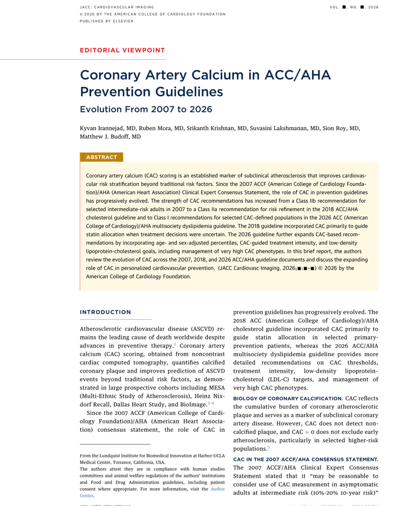CORONARY ARTERY CALCIUM IN ACC/AHA PREVENTION GUIDELINES cover