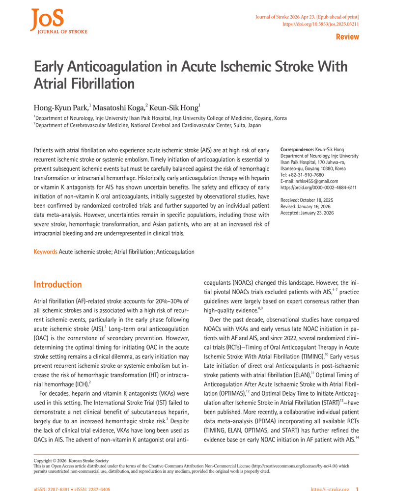 Early Anticoagulation in Acute Ischemic Stroke With Atrial Fibrillation cover