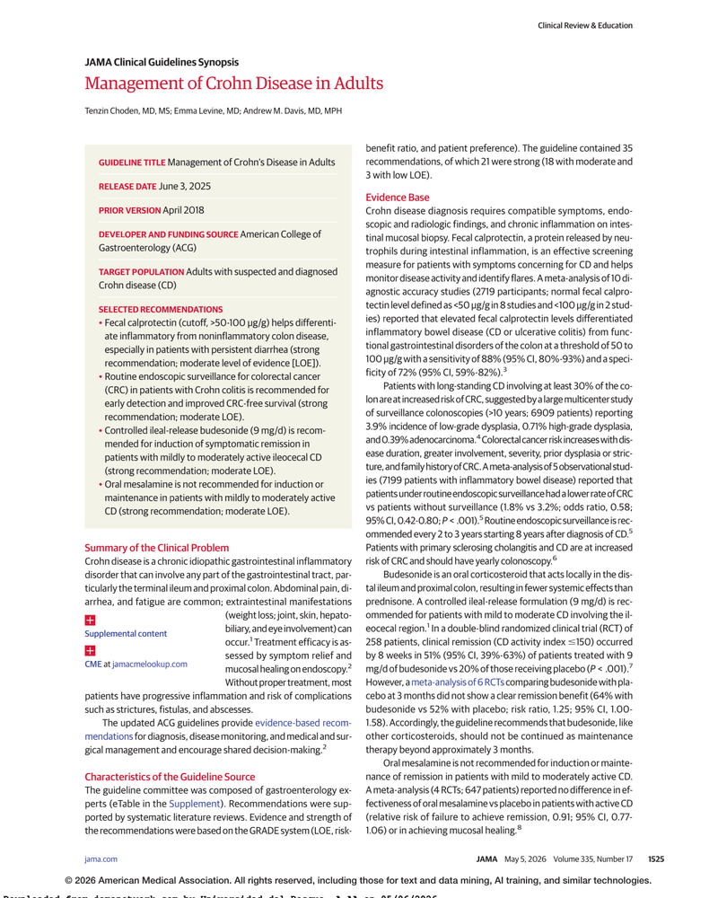 MANAGEMENT OF CROHN DISEASE IN ADULTS cover