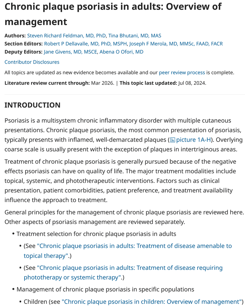 CHRONIC PLAQUE PSORIASIS IN ADULTS: OVERVIEW OF MANAGEMENT cover