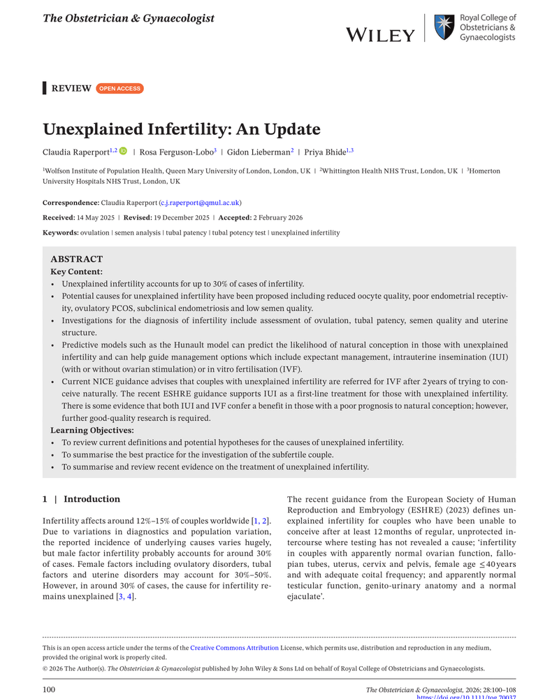 UNEXPLAINED INFERTILITY: AN UPDATE cover