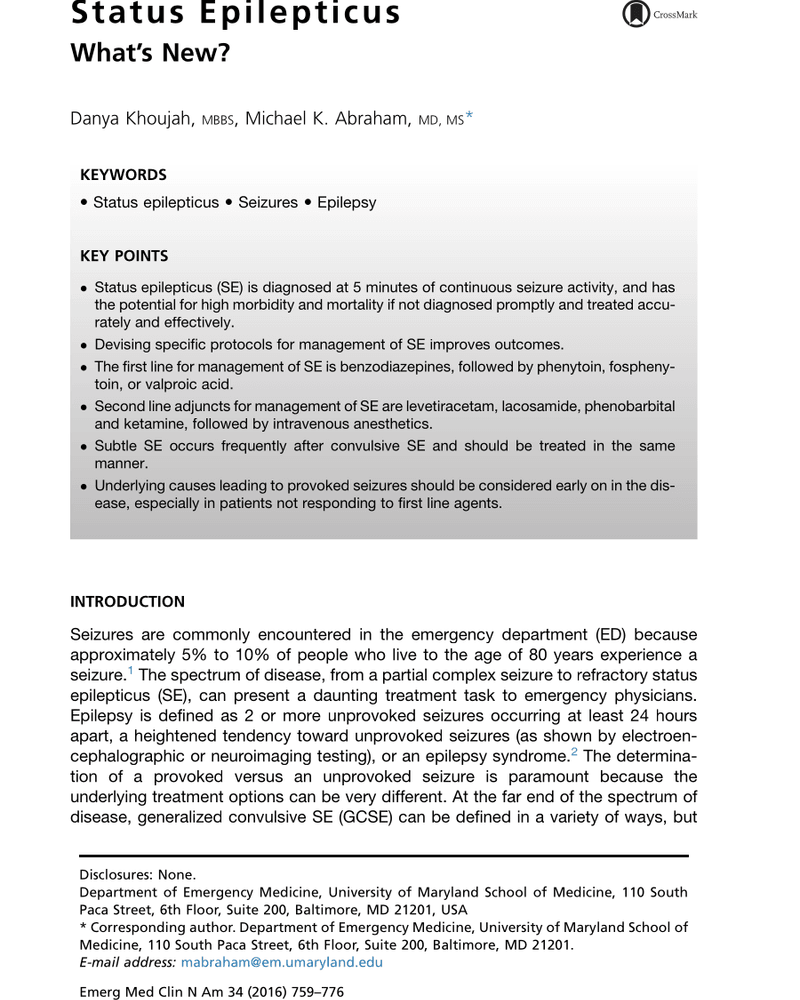 FAILURES IN THE MANAGEMENT OF STATUS EPILEPTICUS cover